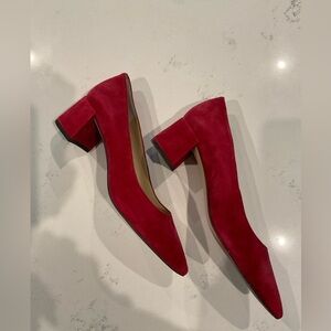 Ann Taylor Bette Suede Block Heel Pump, Morello Red, Size 6.